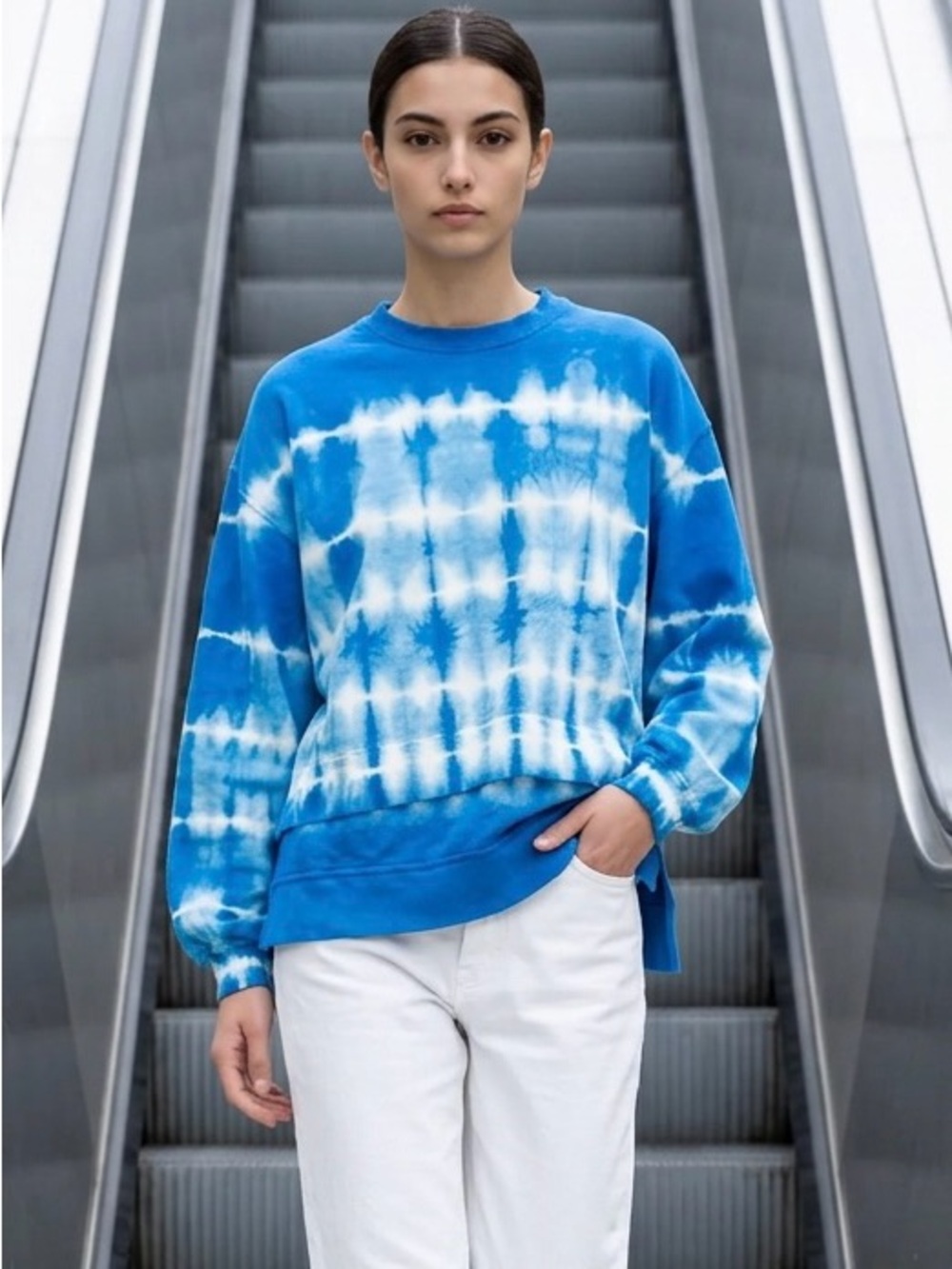 Electric & Rose Blue and White Tie-Dye Crewneck Sweater